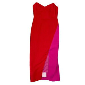 Jill Stuart Red Pink Colorblock Sheath Strapless Midi Dress Size 4
